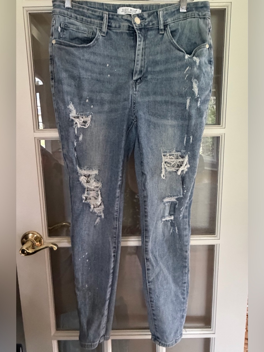 Judy Blue Women's Distressed Skinny Jeans Light Blue lace peek a boo jeans 15 32